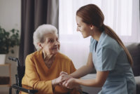 A Caregiver Helps a Woman at Home